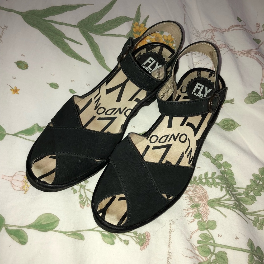Fly London black ankle strap sandal
